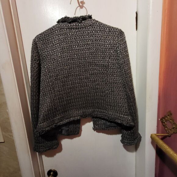 Tory Burch Retail $595 Grey Blue Tweed Pattern Fringe Trim Jacket Size 8 - Picture 5 of 10